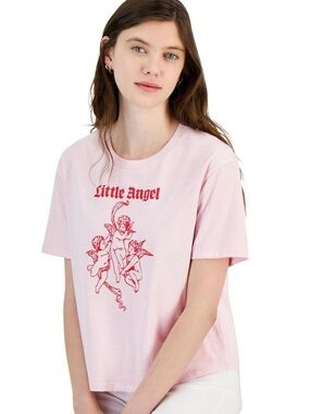 Rebellious One Little Angel Cherub Pink Graphic Tee Size Small